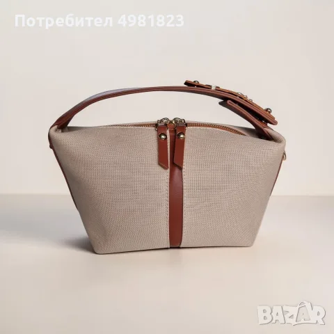 ​Стилна канвас дамска чанта в бежово и кафяво - Чисто нова
