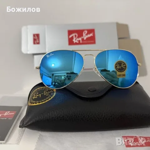 Нови унисекс слънчеви очила Ray-Ban Aviator Pilot UV400 със златна рамка, сини огледални лещи 58 мм