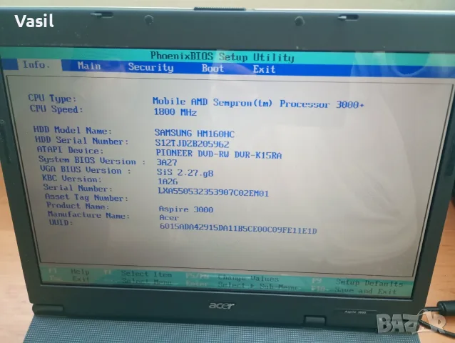 Лаптоп ACER Aspire 3000, снимка 3 - Лаптопи за дома - 56717107