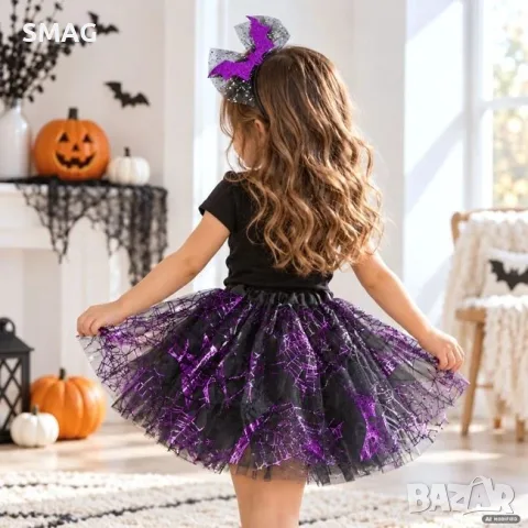 Halloween комплект за момиче с черна тюлена пола и диадема_1267567