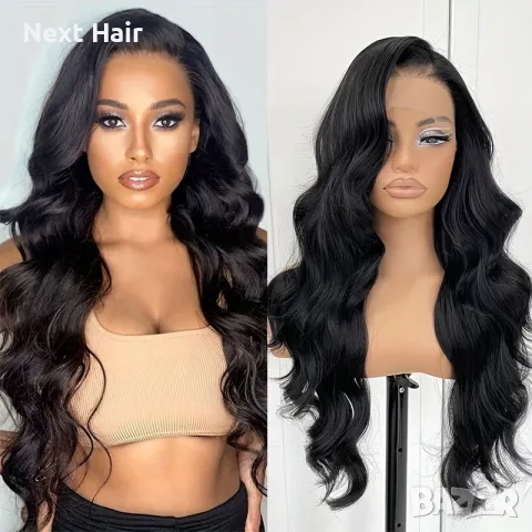 Черна вълнообразна перука с дантела Lace Front 13x4 - меки вълни, 75 см