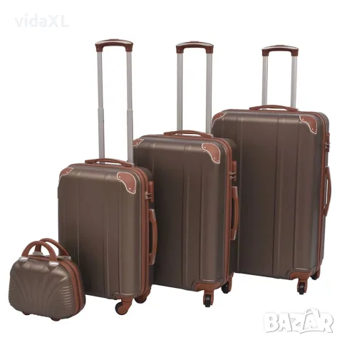 vidaXL Комплект от 4 броя твърди куфари на колелца, цвят кафе