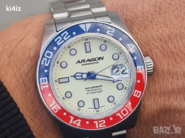БАРТЕР! Оригинален Aragon Automatic Dive Master Full lume dial Pepsi bezel 40mm.