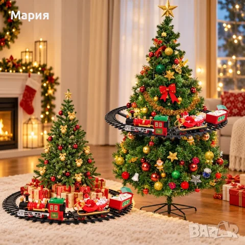 Коледно влакче за елха с релси 68 см, музика, светлини и Дядо Коледа