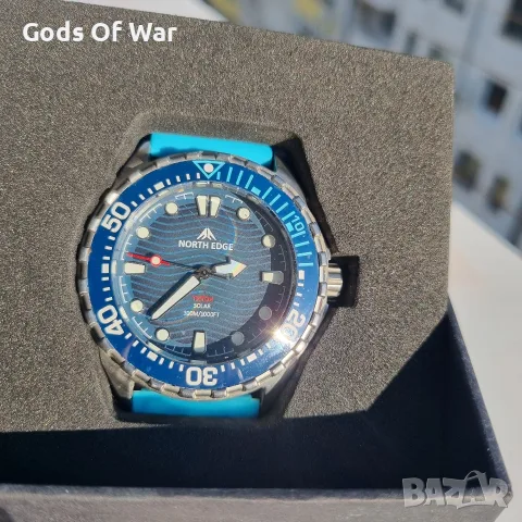 Solar-powered diving watch NORTH EDGE TRITON, Blue, Blue silicone strap