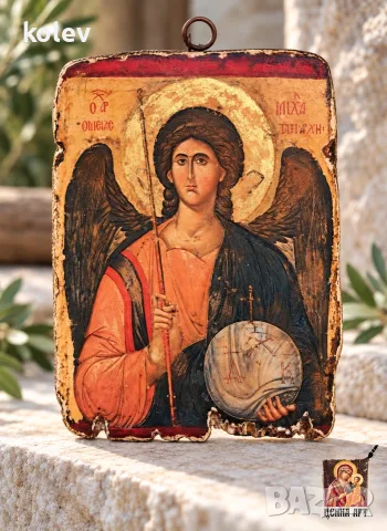 Икона на Архангел Михаил 18/13 см, художествен декупаж