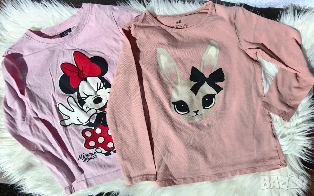 Комплект от 3 броя детски блузи H&M с принт Minnie Mouse и зайче, 110/116