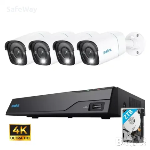 Reolink 4K PoE комплект с 4 камери + 2TB NVR (RLN8-410)