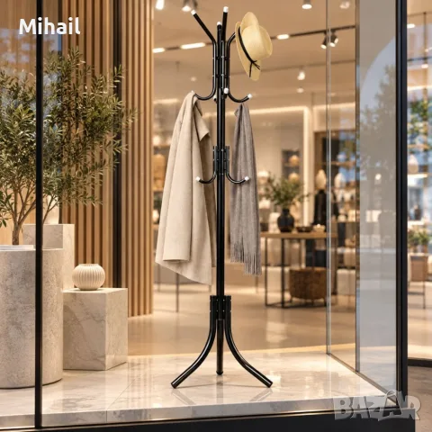 Метална стояща закачалка за дрехи с 12 куки, 170 см