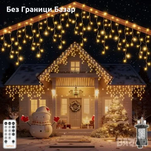 Нова Коледни LED лампички висулки HeiPard 3.38 м 108 LED топло бяло с дистанционно Украса Коледа