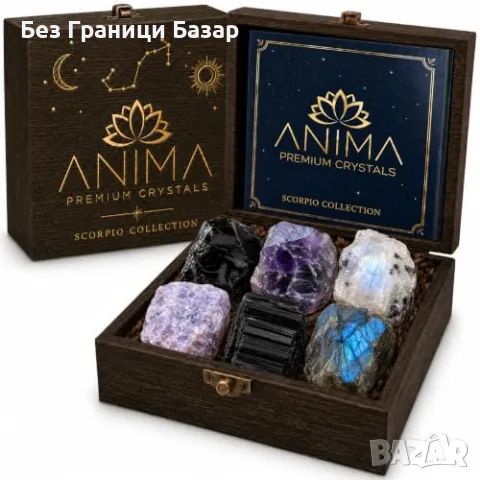 Нов комплект Кристали за зодия Скорпион Anima 6 минерала за медитация и подарък