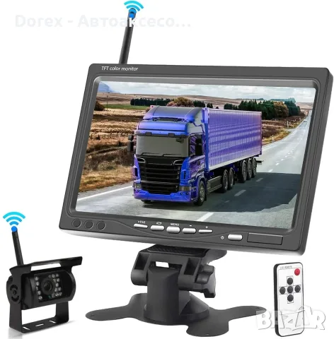 Безжична камера за задно виждане с 7" TFT LCD монитор, 12V/24V, нощно виждане, IP67 - за камион, бус