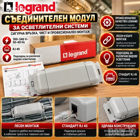 Legrand модул за осветителни системи с RJ45 връзка – 100–240 V, професионално изпълнение
