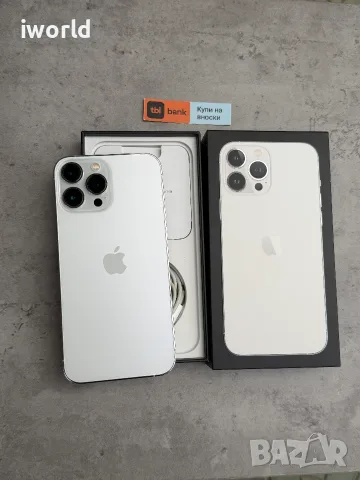 100%🔋 КАТО НОВ🔥 iPhone 13 Pro Max⚠️ Лизинг от 15€/мес ⚠️ Silver - бял / сив 