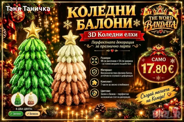 Коледни балони 7части 3D Коледни елхи