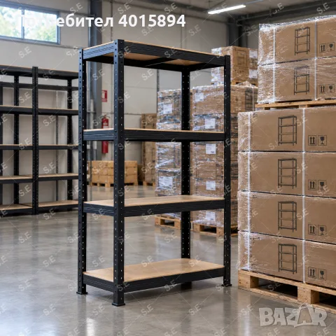 Здрав метален стелаж  -  Безвинтов гаражен рафт с 4 нива 150x70x30 см