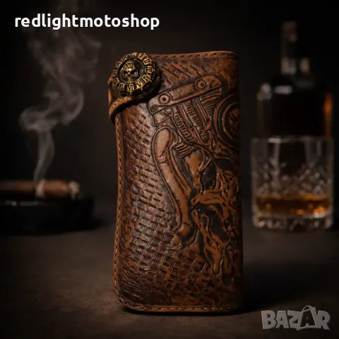 Ръчно изработен кожен портфейл „Red light“ Bad Ass Edition – Ново
