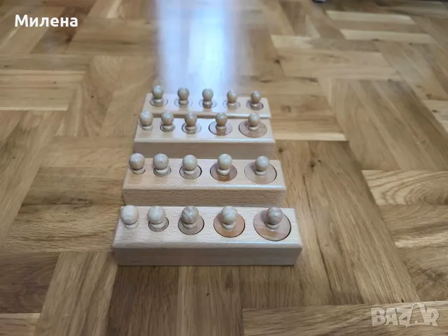 Детска игра - Дървени цилиндри с дръжка, 20 броя