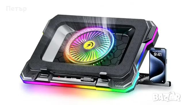 Мощен охладител за лаптоп с турбо вентилатор RGB 