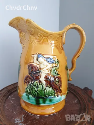 Белгия 19ти век/Majolica 25см/МАЙОЛИКА стара белгийска керамична кана-ваза с дръжка