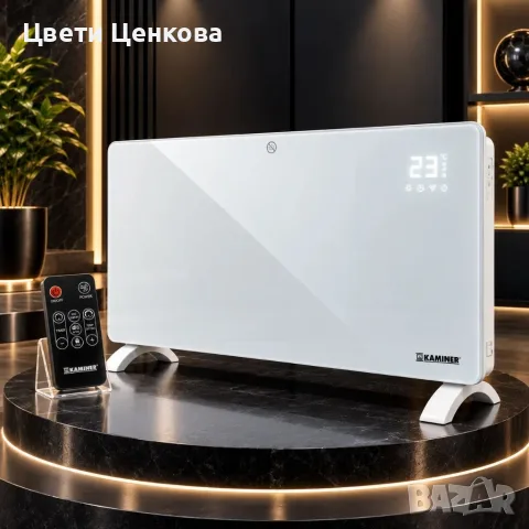 Електрически стъклен конвектор 2500W с WiFi управление, дистанционно, LED дисплей и термостат