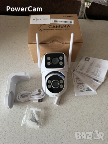 Външна 4K WiFi камера с 2 лещи, 360° наблюдение, цветно нощно виждане и двупосочен звук