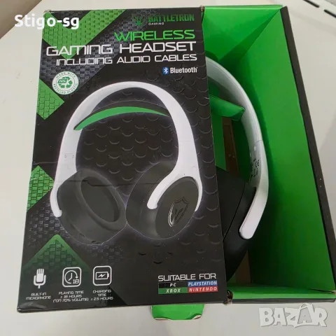Чисто нови Безжични Геймърски Слушалки Battletron Wireless Gaming Headset (Бяло/Зелено)