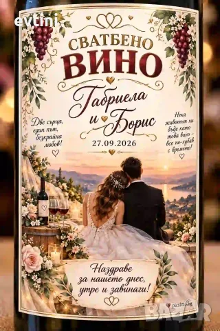 Етикети за бутилки "Сватбено вино"