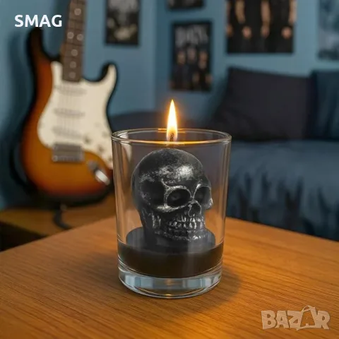 Свещ Halloween  Череп 3D в стъклена чашка Ø5.5x6.5 см_1250804