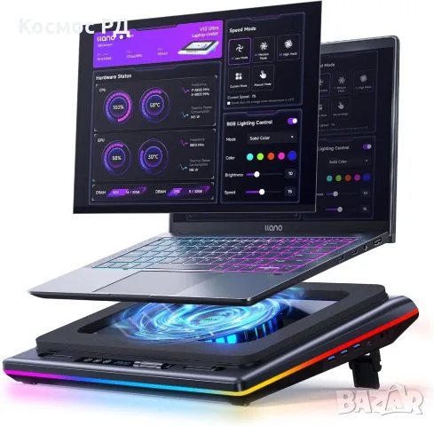 Охладител за лаптоп Ilano V12 Ultra, Регулируема, RGB, 2800 об/мин, Интелигентен софтуер, 3 USB Порт