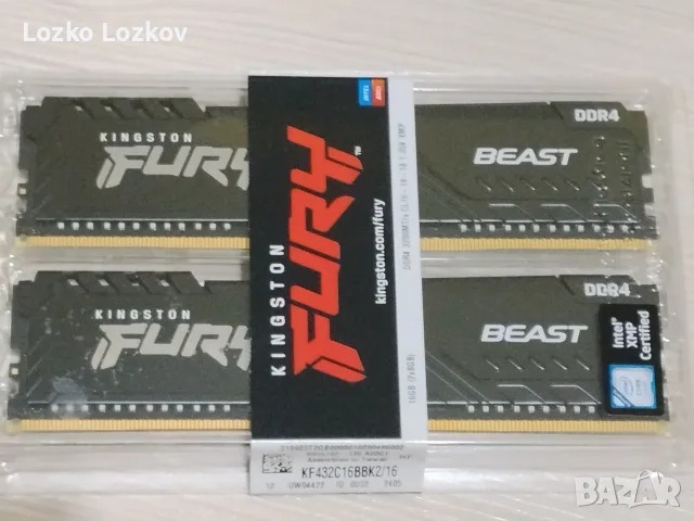 Оперативна памет Kingston Fury Beast Black - 16GB (2x8GB), DDR4, 3200MHz,