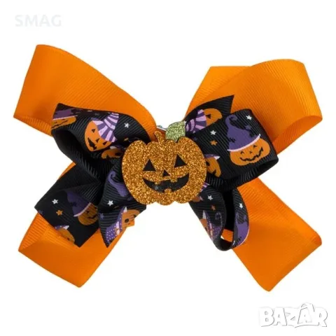 Halloween фиба за коса с оранжева и черна панделка и тиква_1239896
