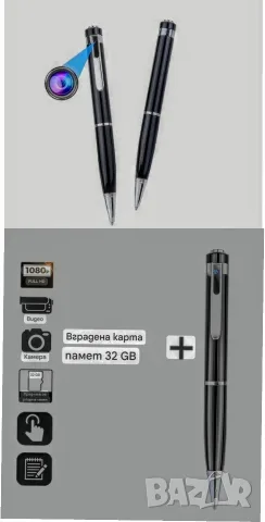 Химикалка с камера/шпионска техника/ + картата памет 32 гигабайта 