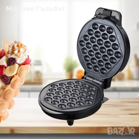 Гофретник за Bubble Waffle Rosberg, 1000W, Черен, 2 ГОДИНИ ГАРАНЦИЯ