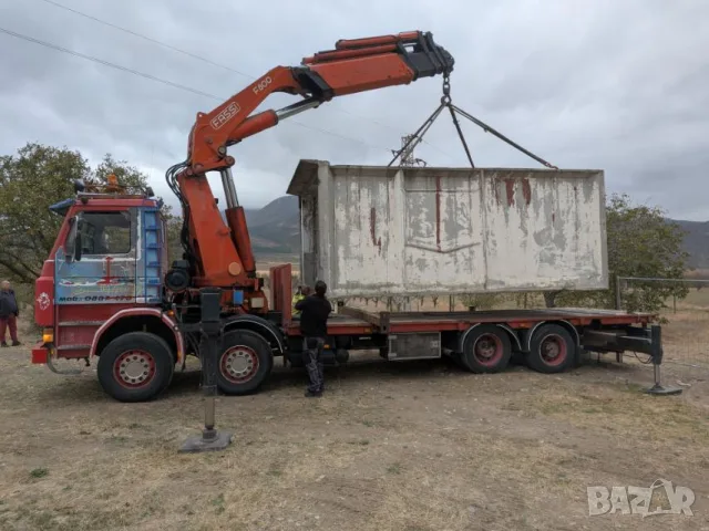 Преместване, транспорт на бетонни гаражи с кран-камион