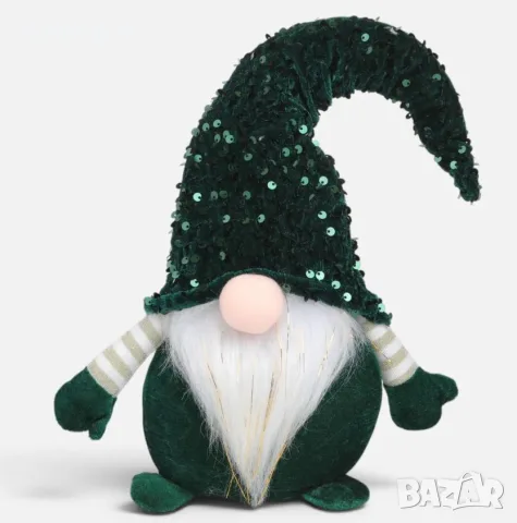 Коледна декоративна фигурка Дядо Коледа Gnome със зелени пайети 46cm