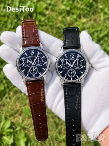 ⌚️Спортно елегантен мъжки часовник с кожена каишка и кварцов механизъм ⌚️
