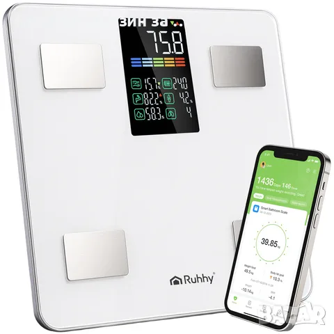 Смарт кантар за телесно тегло Ruhhy — С Bluetooth приложение Feelfit, до 226 кг, бял