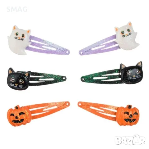 Halloween шноли за коса в лилав, оранжев и зелен цвят с брокат_1239891