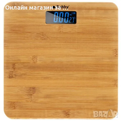 Електронен кантар за телесно тегло Ruhhy — До 180 кг, бамбукова платформа, LCD дисплей