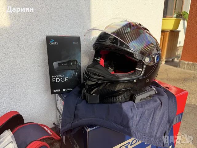 Карбонова каска Shark Aeron GP FIM Size M + интерком Cardo Packtalk Edge