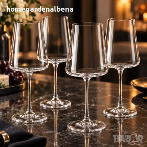 Комплект 4 чаши за червено вино Bohemia Crystal Trento, 460 мл, кристално стъкло, елегантен дизайн