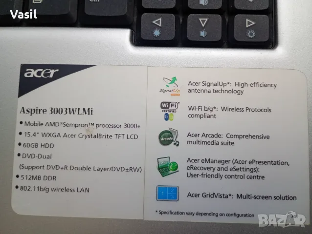 Лаптоп ACER Aspire 3000, снимка 6 - Лаптопи за дома - 56717107