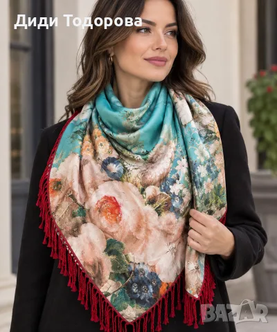 🌺 Луксозен двулицев копринен шал 100% естествена коприна (100% Silk) 