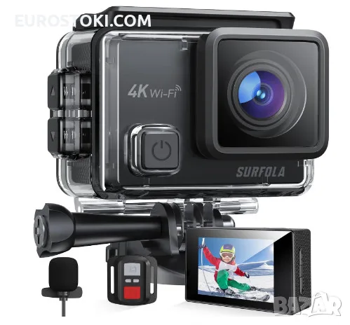 Екшън камера Surfola SF230, подводна екшън камера 20MP 4K 30fps, водоустойчива спортна камера до 40М