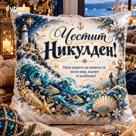 Декоративна възглавничка "Честит Никулден"
