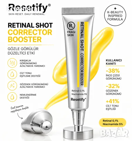 Resetify Retinal Shot Corrector Booster 20 мл – Крем против бръчки с ретинал 0,1% и ниацинамид 5%