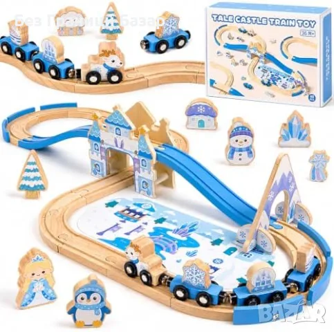 Ново Gleamkid дървено влакче с релси замък и еднорог 41 части за деца играчка идеален подарък
