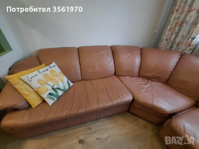 Диван естествена кожа, ъглов, снимка 2 - Дивани и мека мебел - 56643074