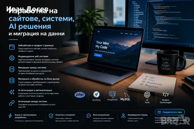 Изработка на сайтове, уеб системи, AI решения и миграция на данни